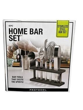 PROTOCOL 6 Piece Stainless Steel Home Bar Gift Set New in Box